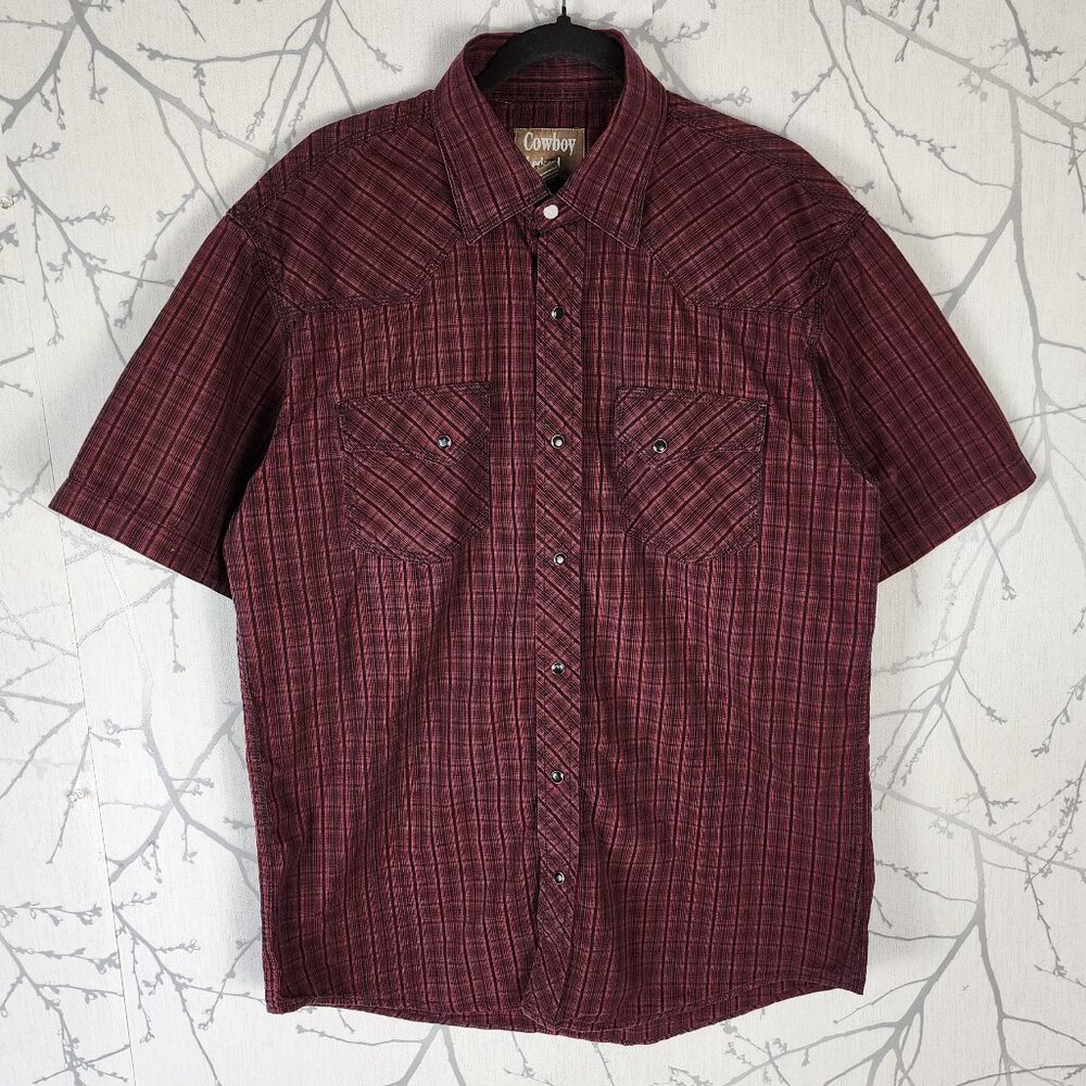 Cowboy Legend Burgundy Plaid 100% Cotton Snap Front Western Shirt